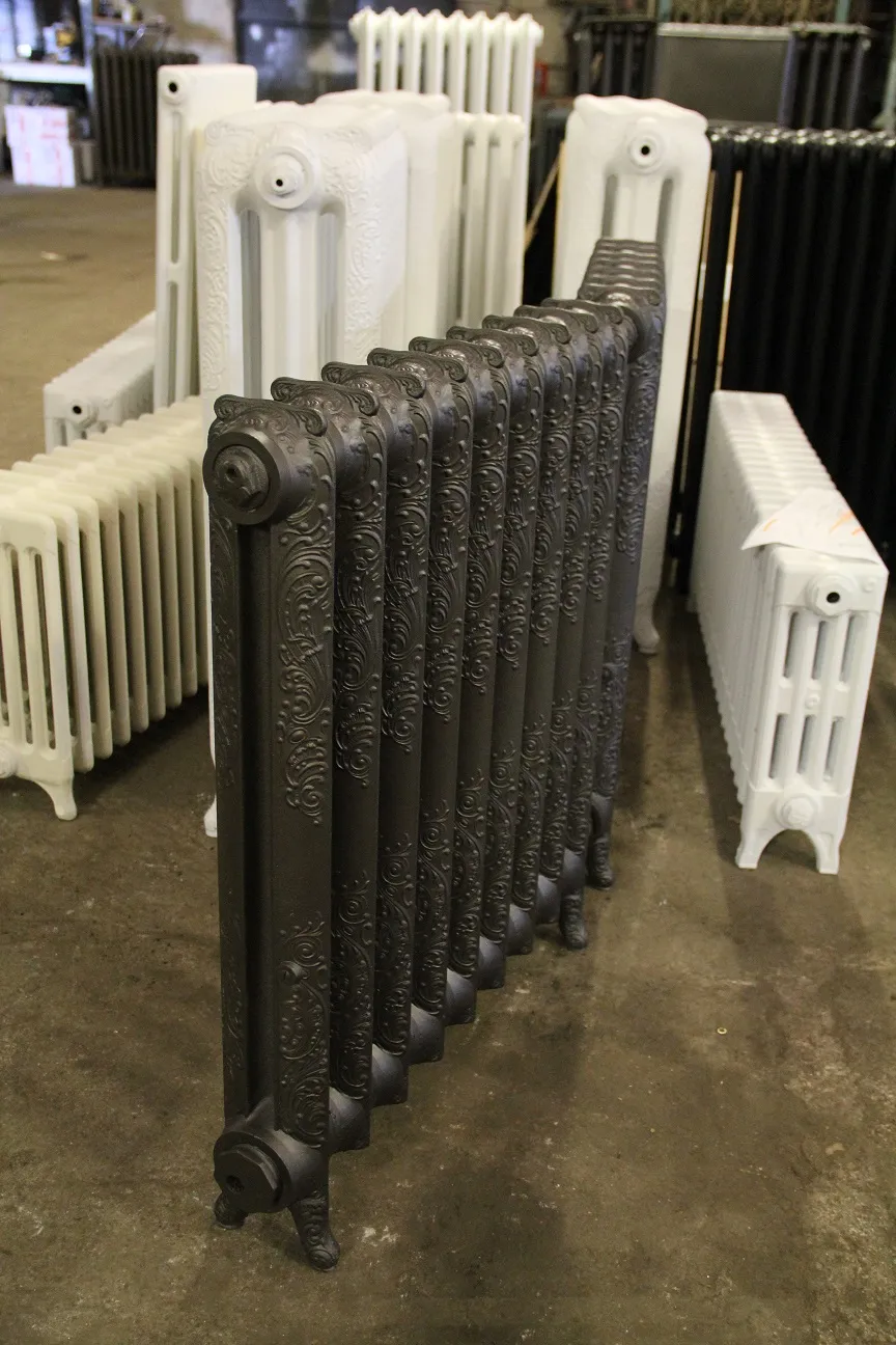 Radiateur Rococo ancien à une colonne et motifs moulés